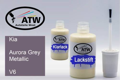 Kia, Aurora Grey Metallic, V6: 20ml Lackstift + 20ml Klarlack - Set, von ATW Autoteile West.